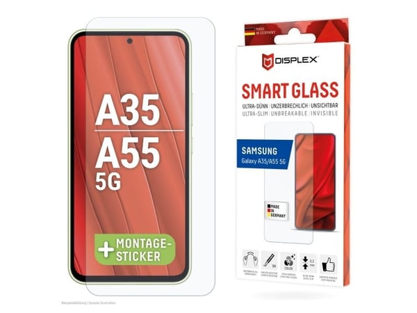 Displex 01943, Samsung, Galaxy A35/A55 5G, Tørr påføring, Skittbestandig, Ripebestandig, Sjokkresistent, Støtbestandig, Gjennomsiktig, 1 stykker