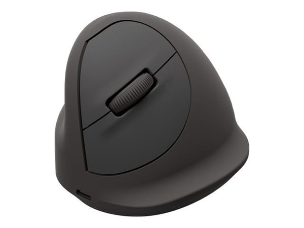 Fellowes Breyta Plus+ - Vertikal mus - ergonomisk - medium - vänsterhänt - optisk - 5 knappar - trådlös - Bluetooth, 2.4 GHz, USB-C - svart