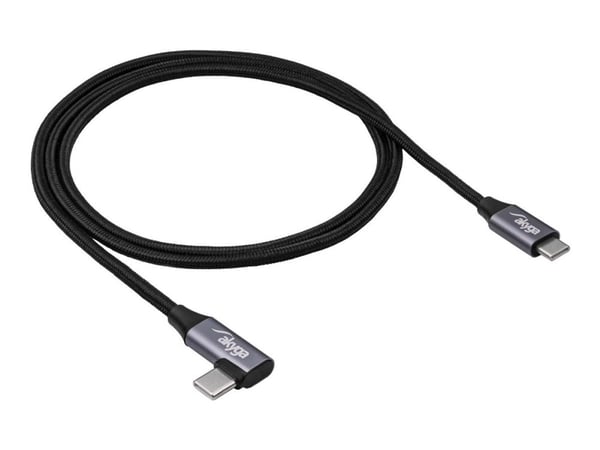 Akyga - USB-kabel - USB-C (hane) till USB-C (hane) högervinklad - USB 2.0 - 20 V - 3 A - 1 m - Snabbladdning upp till 60 W - grå, svart