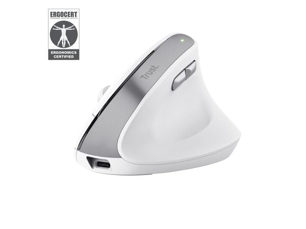 Trust Bayo II - Vertikal mus - ergonomisk - högerhänt - optisk - 6 knappar - trådlös - 2.4 GHz - trådlös USB-mottagare - vit