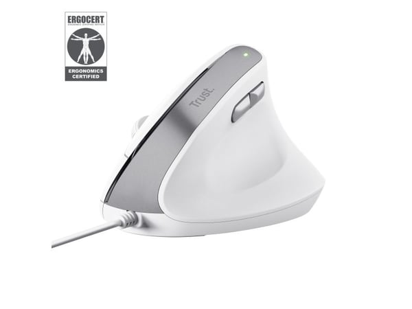 Trust Bayo II - Vertikal mus - ergonomisk - høyrehendt - optisk - 6 knapper - kablet - USB - hvit