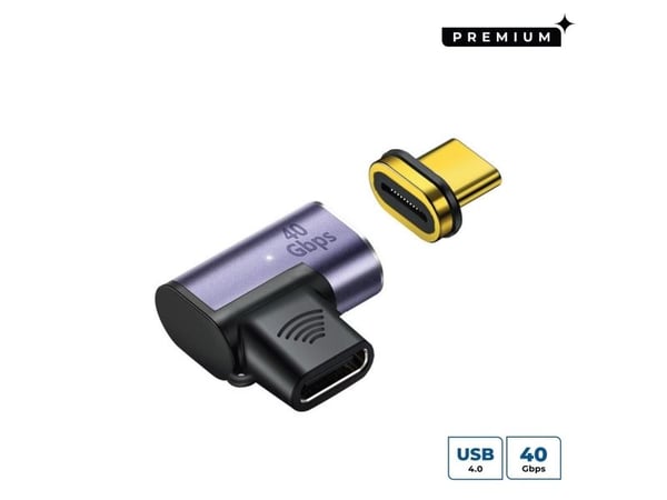 MicroConnect - USB-adapter - USB-C (hann) magnetisk til USB-C (hunn) vinklet - USB4 Gen2x2 - svart, sølv