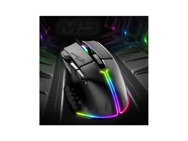 Spirit of Gamer PRO-M5, Oikeakätinen, Optinen, USB A-tyyppi, 12800 DPI, musta