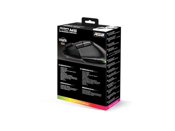 Spirit of Gamer PRO-M5, Oikeakätinen, Optinen, USB A-tyyppi, 12800 DPI, musta