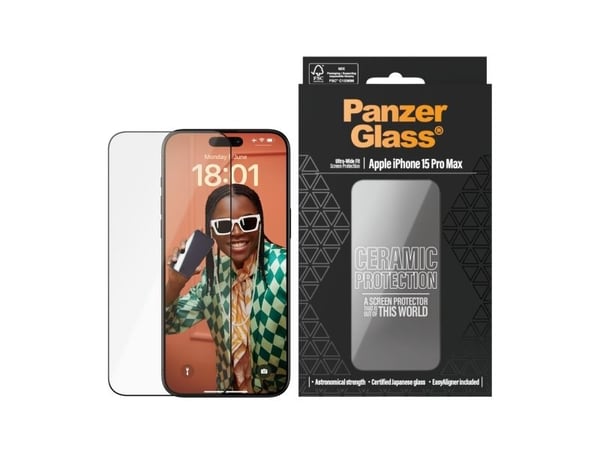 PanzerGlass Ceramic Protection - Skjermbeskyttelse for mobiltelefon - ultravid passform m. EasyAligner - glass - rammefarge svart - for Apple iPhon...