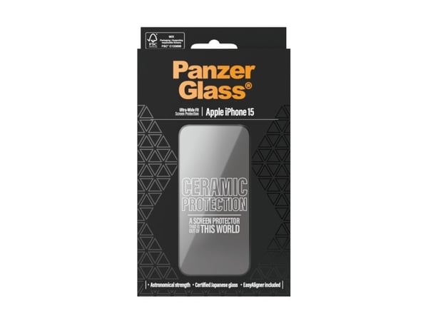 PanzerGlass Ceramic Protection - Skjermbeskyttelse for mobiltelefon - ultravid passform m. EasyAligner - glass - rammefarge svart - for Apple iPhon...