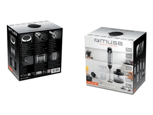Muse MS-05 HB, Stav Mikser, 0,6 l, 600 W, Sort, Rustfritt stål, Gjennomsiktig