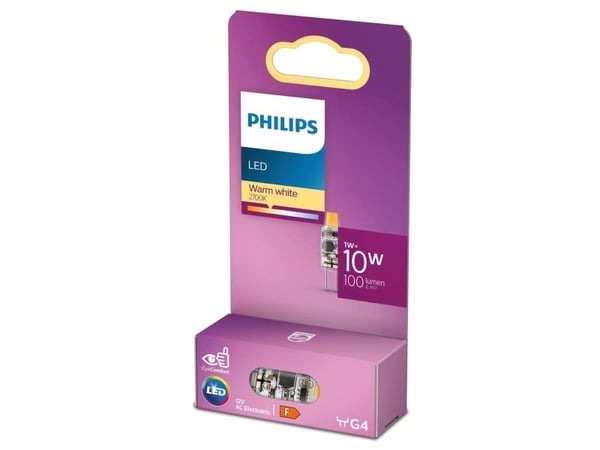 Philips CorePro LEDcapsule LV - LED-lyspære - form: kapsel - klar finish - G4 - 1 W (ekvivalent 10 W) - klasse F - varmt hvitt lys - 2700 K