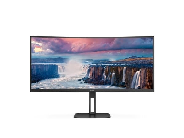 AOC V5 CU34V5C - LED-skjerm - buet - 34" - 3440 x 1440 WQHD @ 100 Hz - VA - 300 cd/m² - 3000:1 - 1 ms - HDMI, DisplayPort, USB-C - høyttalere - Svart
