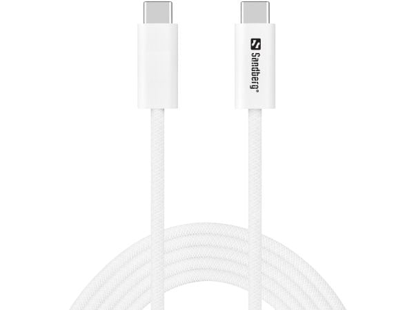 Sandberg USB-C>C USB4 240W+40Gbps, 2M, 2 m, USB C, USB C, USB4 Gen 3x2, 40 Gbit/sek., Hvid