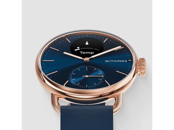 Withings Scanwatch 2 - klokke med EKG-, puls- og SPO2-måling, samt måling av fysisk aktivitet og søvn (38 mm, blå rosegull)