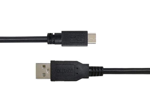 DELTACO - USB-kabel - 4-pinners Micro-USB Type B (hann) til USB (hann) - USB 2.0 - 0.5 A - 3 m - lade og synkronisere - svart