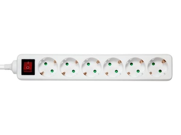 Deltaco Outlet 6xCEE 7/3 1xCEE 7/7 switch 3m white, 3 m, Sisätila, Tyyppi F, Type EF (CEE 7/7), Kulmikas, Valkoinen