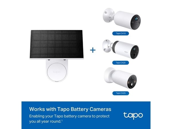 TP-Link Tapo A201, 2,5 W, 5,2 V, USB, Hvit, IP65, Tapo C400; Trykk på C410; Tapo C420; Tapo C420S2, Tapo C400S2