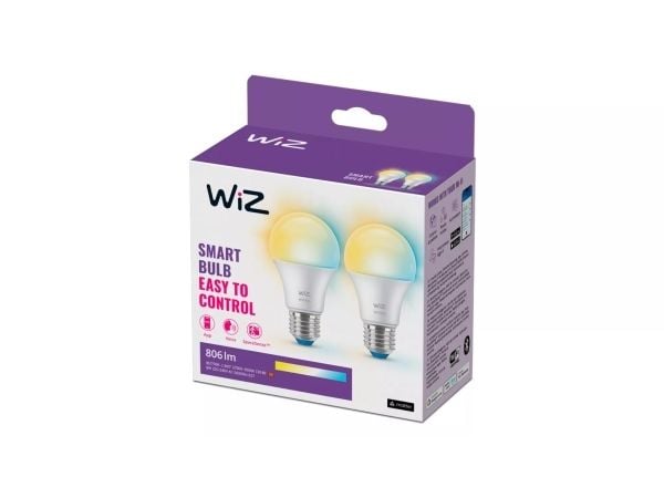 WiZ Lamp 2-pack - Smart LED Lighting - Warm to Cool White Light - E27 - 60W - Frosted - Wi-Fi
