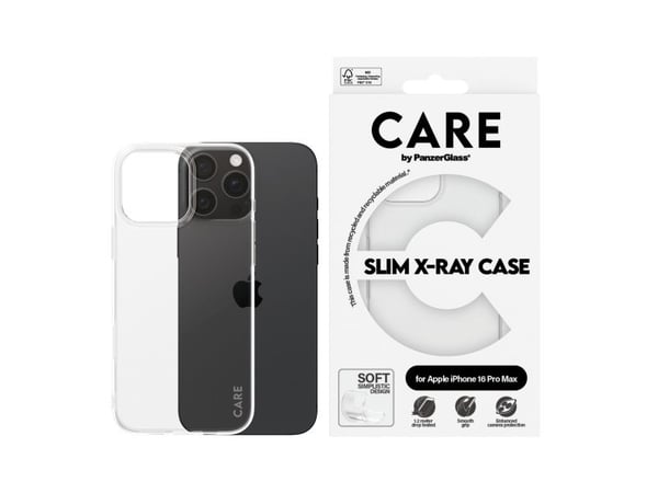 CARE by PanzerGlass X-Ray - Baksidesskydd för mobiltelefon - mjukt grundläggande - självreparerande TPU - transparent - för Apple iPhone 16 Pro Max