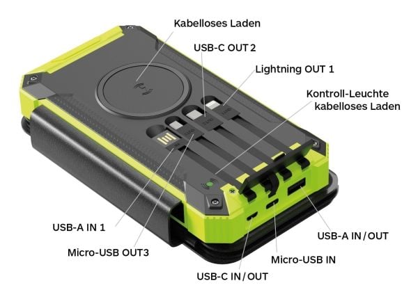 RealPower PB-20000 Solar, 20000 mAh, Langaton lataaminen, musta, Vihreä