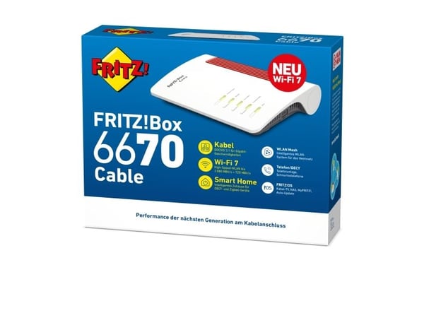 Box 6670, Wi-Fi 7 (802.11be), Dobbelbånd (2.4 GHz / 5 GHz), Ethernet/bredbåndsforbindelse, Hvit, Frittstående router
