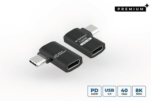 MicroConnect - USB-adapter - USB-C (hann) vinklet til USB-C (hunn) rett - USB4 Gen3x2 - up to 40 Gbps data transfer rate, USB Power Delivery (240 W...