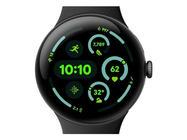 Google Pixel Watch 3 - 45 mm - mattsvart aluminium - smartklokke med aktivt bånd - fluorelastomer - obsidian - båndbredde: L - 32 GB - Bluetooth, W...