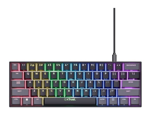 Trust GXT 867 Acira, Koblet med ledninger (ikke trådløs), USB, Mekanisk nøkkelbryter, QWERTY, RGB LED, Sort, Grå