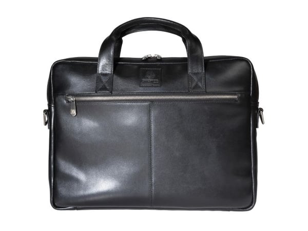 Exacompta Exative laptopveske i skinn (lomme for laptop opptil 14" 35x25x2,5 cm) veskestørrelse 39x29x5 cm - svart kuskinn