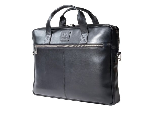 Exacompta Exative laptopveske i skinn (lomme for laptop opptil 14" 35x25x2,5 cm) veskestørrelse 39x29x5 cm - svart kuskinn