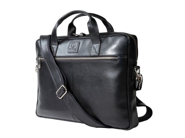 Exacompta Exative laptopveske i skinn (lomme for laptop opptil 14" 35x25x2,5 cm) veskestørrelse 39x29x5 cm - svart kuskinn