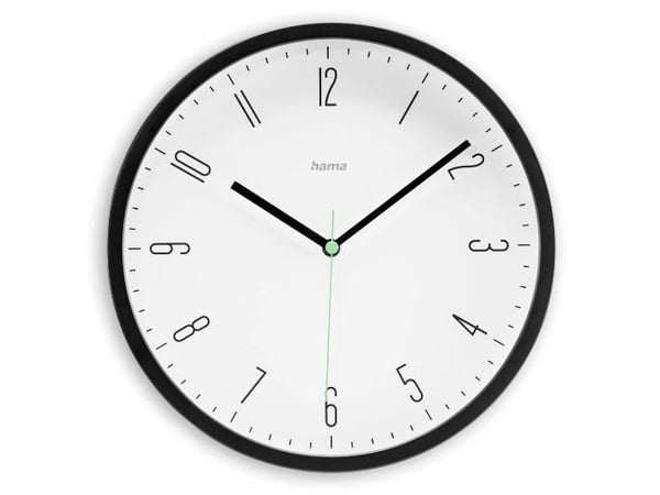 Hama Capri, Vegg, Kvartsklokke, Rund, Svart, Hvit, Plast, Glass