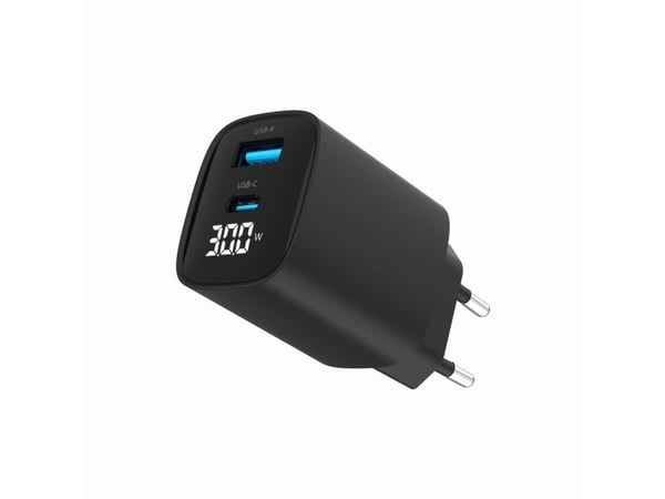 Gembird - Strømadapter - LCD display - 30 watt - 3 A - PD, QC 3.0 - 2 utgangskontakter (USB, USB-C) - svart
