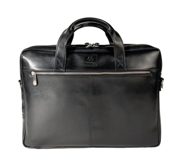 Exacompta Exative laptopveske i skinn. 2 separate rom (laptoplomme opp til størrelse 15,6" 38x27x5 cm) veskestørrelse 41x30x9,5 cm - Svart kuskinn
