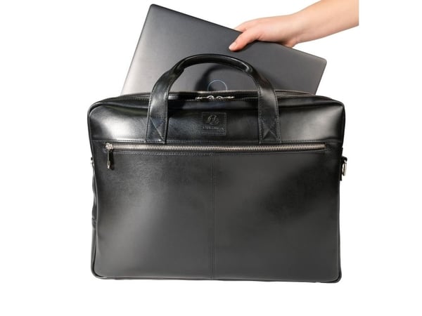 Exacompta Exative laptopveske i skinn. 2 separate rom (laptoplomme opp til størrelse 15,6" 38x27x5 cm) veskestørrelse 41x30x9,5 cm - Svart kuskinn