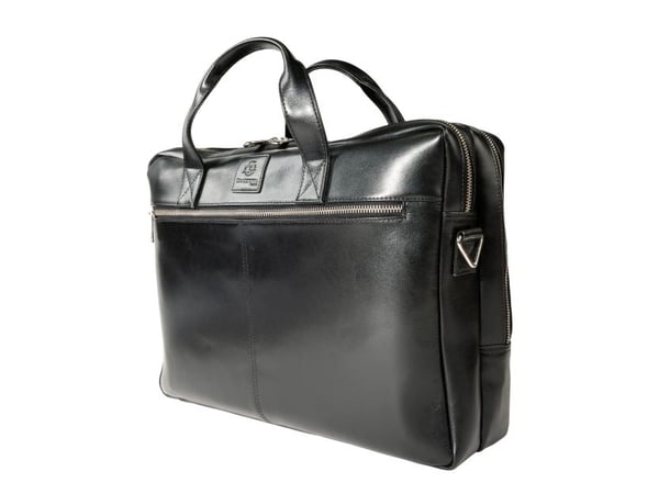 Exacompta Exative laptopveske i skinn. 2 separate rom (laptoplomme opp til størrelse 15,6" 38x27x5 cm) veskestørrelse 41x30x9,5 cm - Svart kuskinn