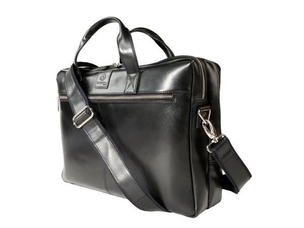 Exacompta Exative laptopveske i skinn. 2 separate rom (laptoplomme opp til størrelse 15,6" 38x27x5 cm) veskestørrelse 41x30x9,5 cm - Svart kuskinn