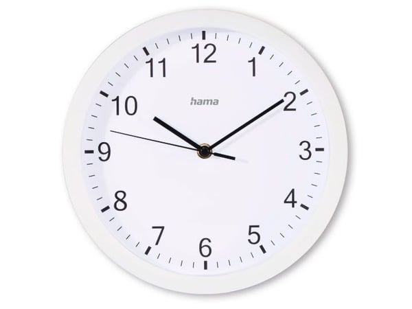 Hama Elba, Vegg, Kvartsklokke, Rund, Hvit, Plast, Glass