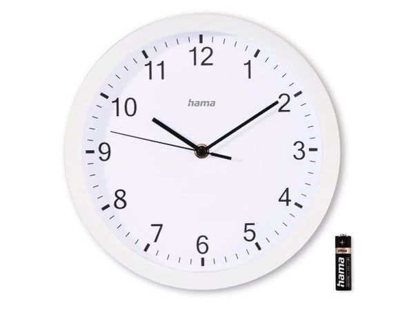 Hama Elba, Vegg, Kvartsklokke, Rund, Hvit, Plast, Glass