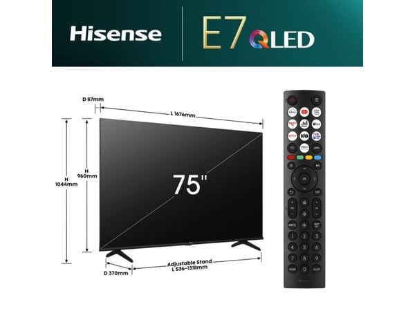 Hisense 75E77NQ - 75" Diagonalklasse E77NQ Series LED-bakgrunnsbelyst LCD TV - QLED - Smart TV - VIDAA - 4K UHD (2160p) 3840 x 2160 - HDR - Direct ...
