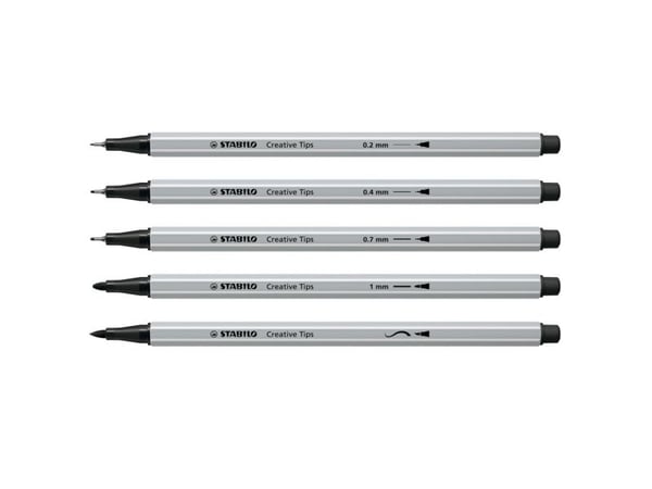 Stabilo Creative Tips 5-delers etui – med 5 forskjellige linjebredder, svart blekk