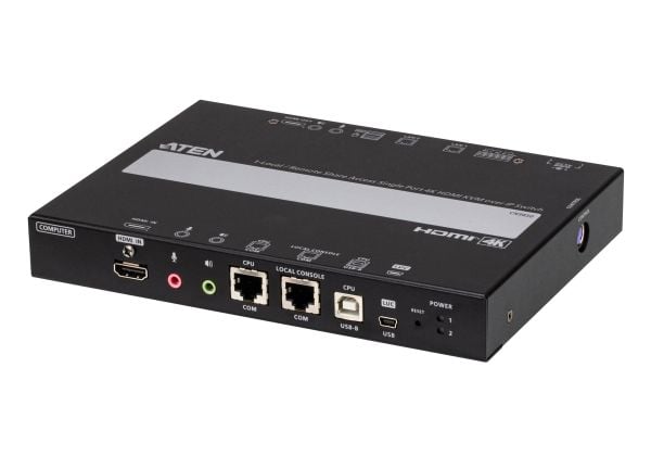 ATEN CN9850 - KVM-svitsj - fjernstyrt delt tilgang, enkeltport, 4K, HDMI - 4 x KVM port(s) - 1 lokalbruker - rackmonterbar