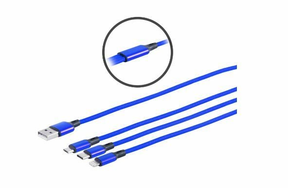 MicroConnect - USB-kabel - USB (hann) rett til 10-pins Micro-USB type A, Lightning, 24 pin USB-C (hann) rett - 1.2 m - blå