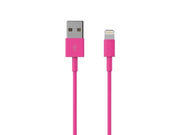 Sinox Lightning-kaapeli. 1m, vaaleanpunainen, 1m, Lightning, USB A, urosliitin, urosliitin, vaaleanpunainen