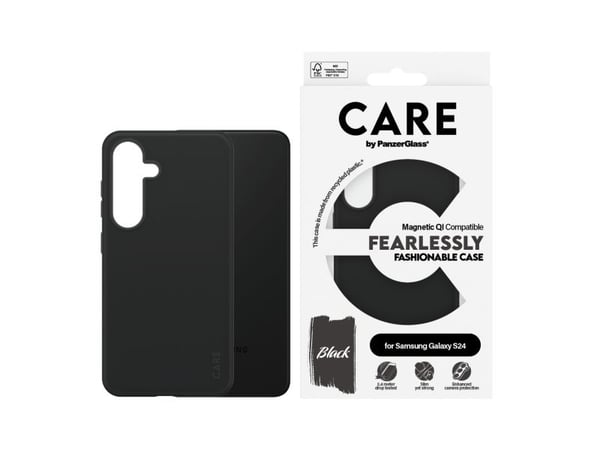 CARE by PanzerGlass - Bakdeksel til mobiltelefon - Qi - mikrofiber, polykarbonat (PC), gummibelegg, silikon - svart - for Samsung Galaxy S24