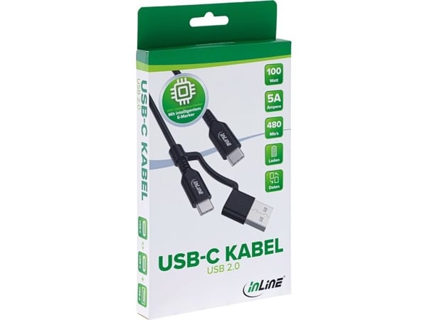 InLine 31412B, 2 m, USB C, USB C, USB 2.0, 0,48 Gbit/sek., Sort