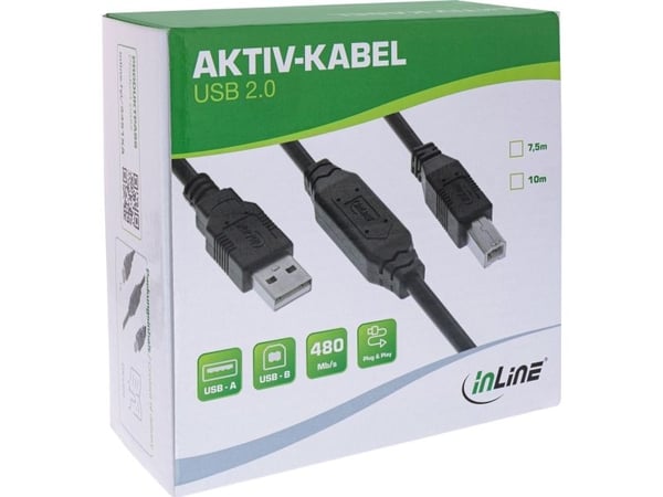 InLine USB 2.0 Aktiv-Kabel - USB-A Stecker zu USB-B Stecker - 10m (34511A)