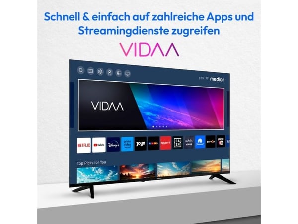 MEDION LIFE X15517 (MD 31642), 139,7 cm (55"), 3840 x 2160 piksler, LCD, Smart TV, Wi-Fi, Svart
