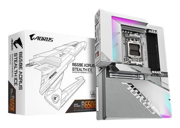 AORUS B650E STEALTH ICE - Hovedkort - ATX - Socket AM5 - AMD B650 Chipset - USB-C 3.2 Gen2, USB 3.2 Gen 2, USB 3.2 Gen 1, USB-C 3.2 Gen 2x2 - 2.5 G...