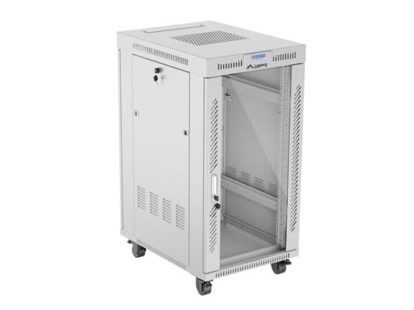 Lanberg FF01 series V2 - Rack skap - 600 x 800, flat pack, with glass door, LCD - med LCD-skjerm, termostat - fritt stående - grå, RAL 7035 - 22U -...