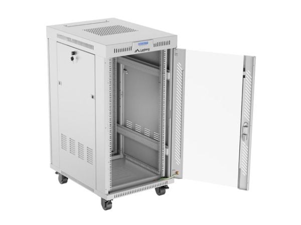 Lanberg FF01 series V2 - Rack skap - 600 x 800, flat pack, with glass door, LCD - med LCD-skjerm, termostat - fritt stående - grå, RAL 7035 - 22U -...
