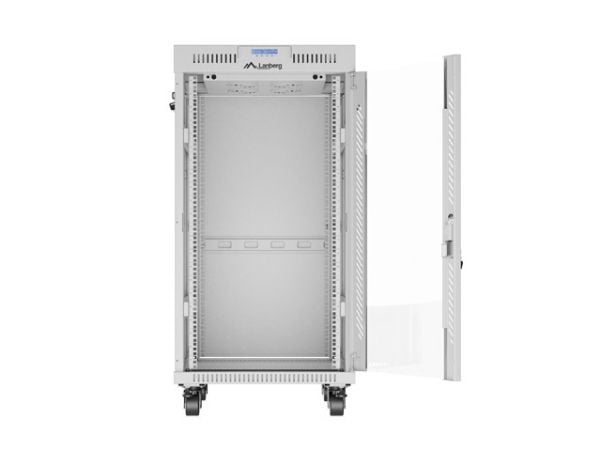 Lanberg FF01 series V2 - Rack skap - 600 x 800, flat pack, with glass door, LCD - med LCD-skjerm, termostat - fritt stående - grå, RAL 7035 - 22U -...
