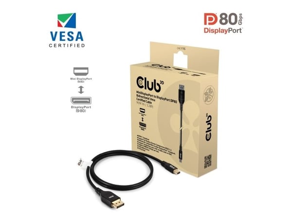Club 3D CAC-1116 - DisplayPort-kabel - Mini DisplayPort (hann) til DisplayPort (hann) - DisplayPort 2.1 - 1 m - 8K 60Hz støtte, toretnings, 4K 240H...